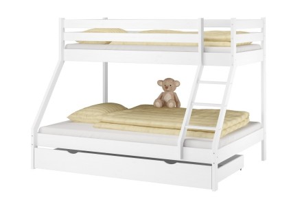 Theo je krevet na sprat za troje dece koji kombinuje preciznu obradu sa visokom funkcionalnošću.